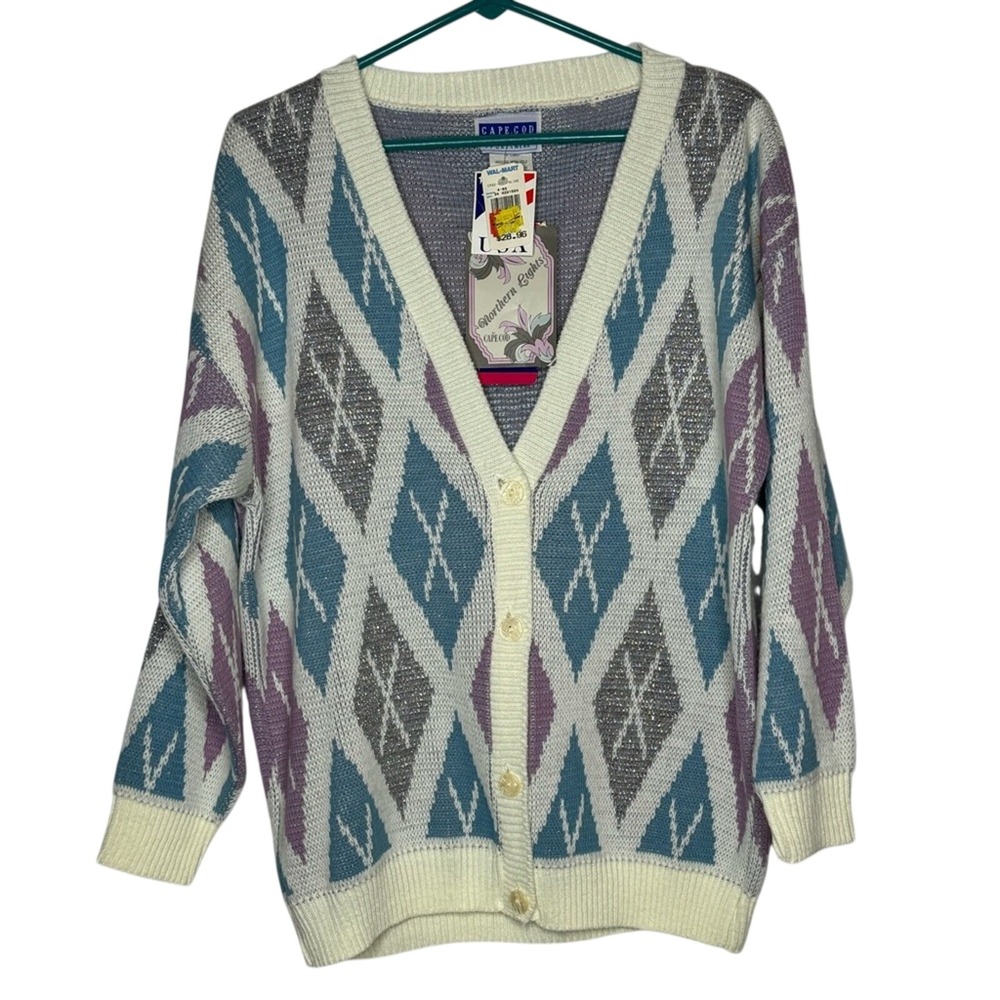 Vintage Deadstock‎ Cape Cod Womens Argyle Grandma Sweater Sz M Cardigan Argyle